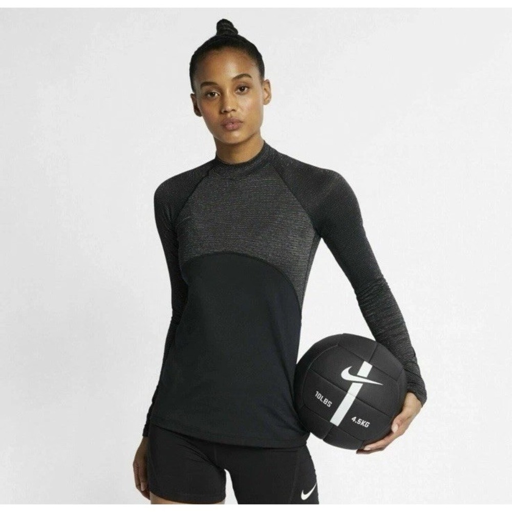 Nike Women's Pro Warm Dri-FIT Long Sleeve Training Top NWT $65 Black Metallic XS